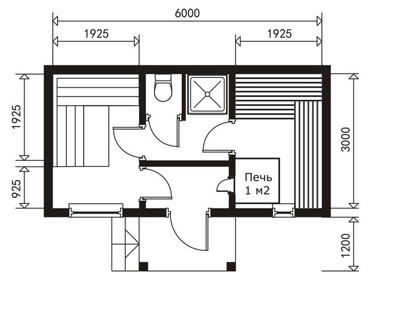 Вариант1 планировки бани 3 на 6