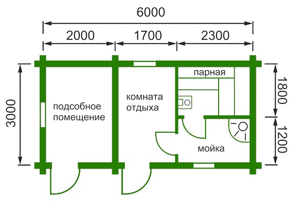 Вариант2 планировки бани 3 на 6