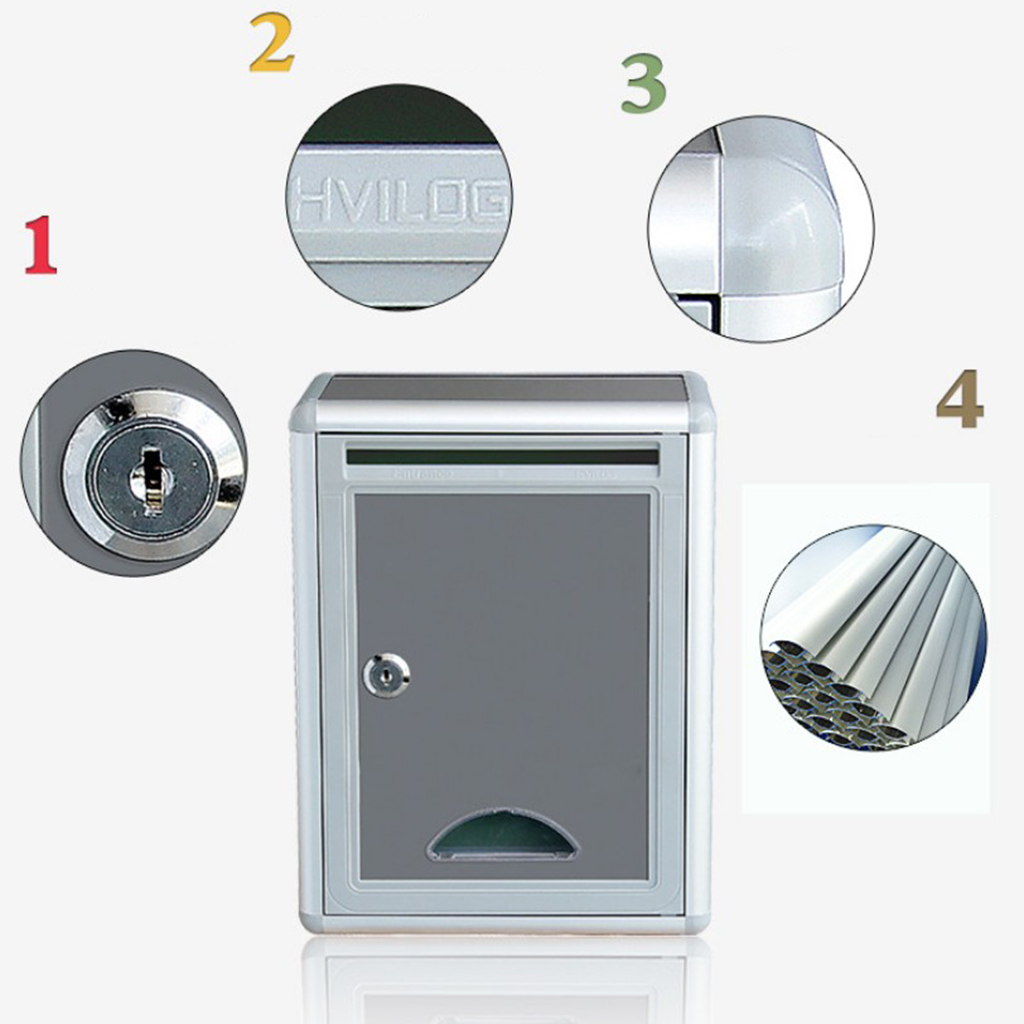 Aluminium Alloy Mailbox Waterproof Post Box for Office Home Balcony Garden