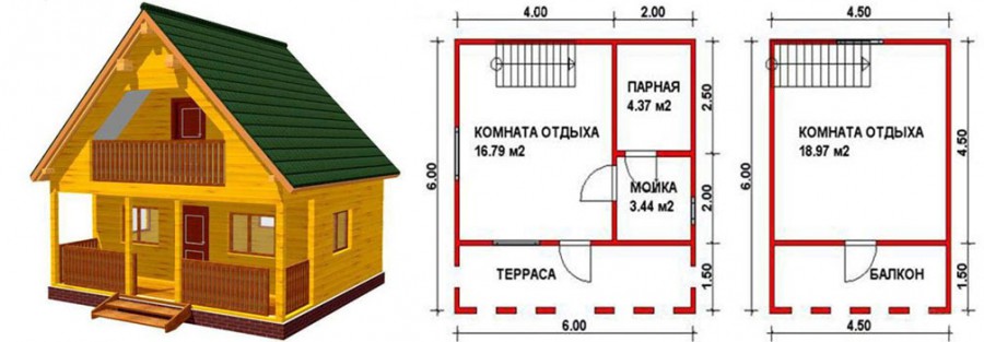 Банька 6х6. Чертеж