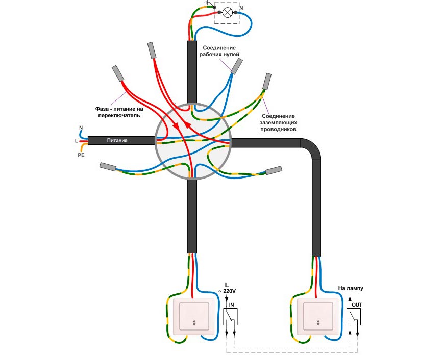 Как подключить проходной выключатель