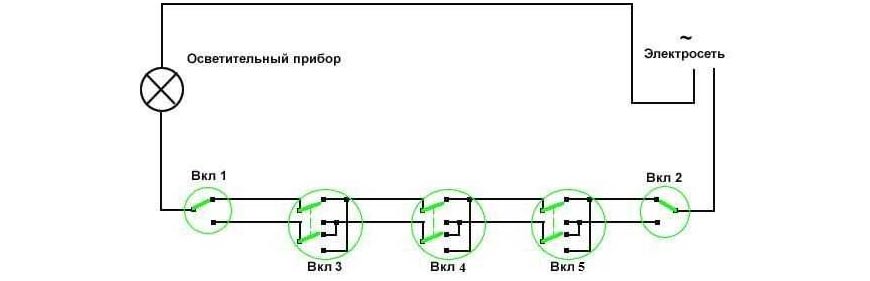 Как подключить проходной выключатель