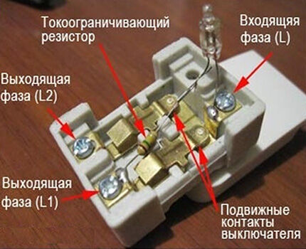 Компоненты сведодиодного выключателя света Схема устройства светодиодного выключателя