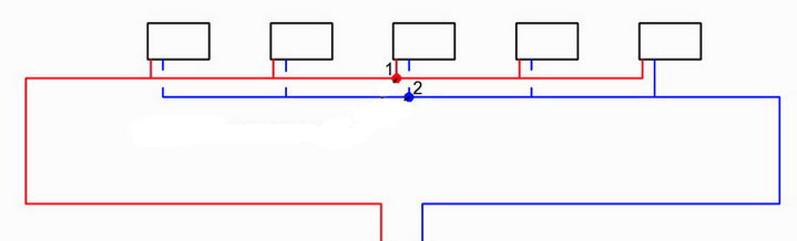 Схема попутной разводки отопительного трубопровода