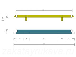 Размеры вакуумного стола. Вид на короткую сторону.