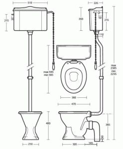 Габариты унитаза с верхним бачком