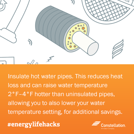 ways to save energy tip - insulate hot water pipes