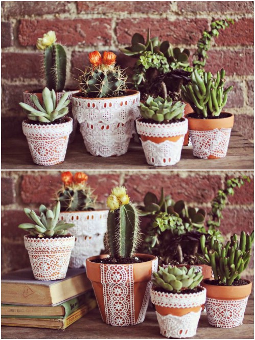 DIY Lace Flower Pots