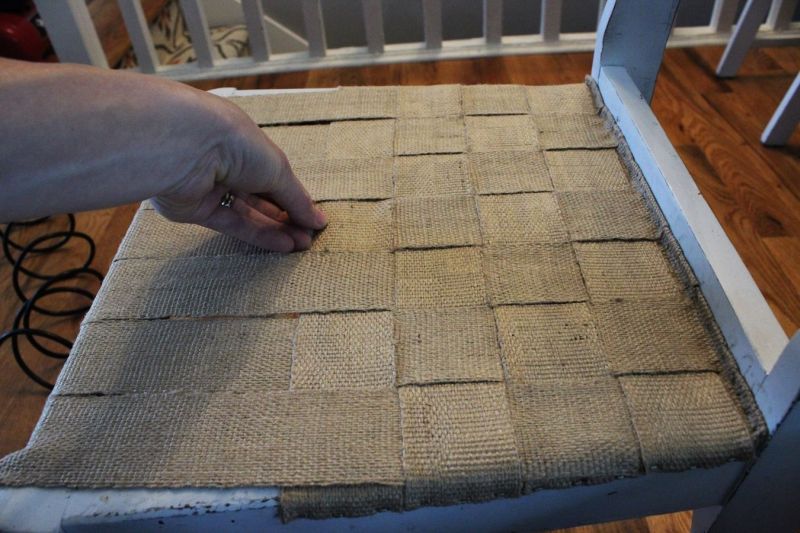 Continue weaving and attaching jute webbing strips