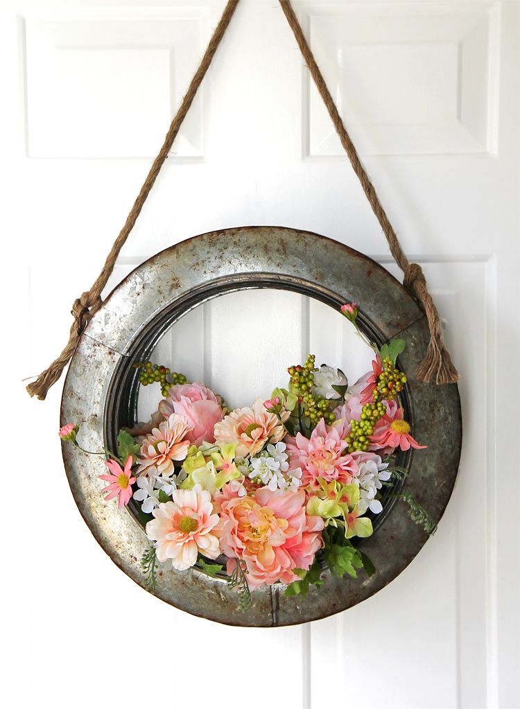 Turn an old tire into a hanging wreath