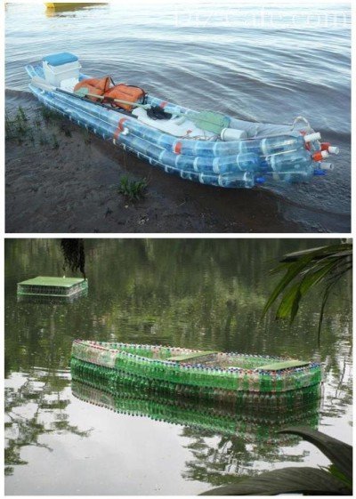 Лодка и плот из пластиковых бутылок