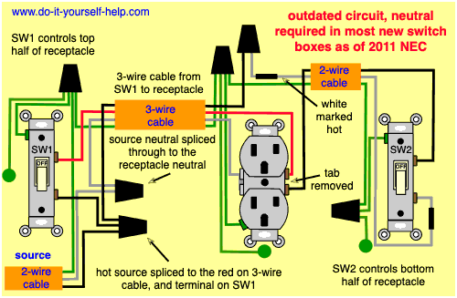 diagram for two switches controlling one split outlet