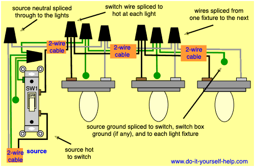 wiring diagram for one switch controlling multiple lights in row