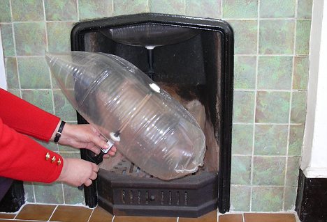 Draught dodger: A chimney balloon is designed to block draughts and soot but can be inflated or deflated so that the chimney can remain in use.