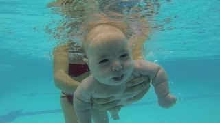 Newborn dives | Младенец ныряет. Как научить ребенка плавать เด็กฝรั่งว่ายน้ำ