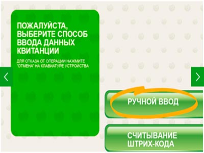 инструкция сбербанка - способ ввода данных