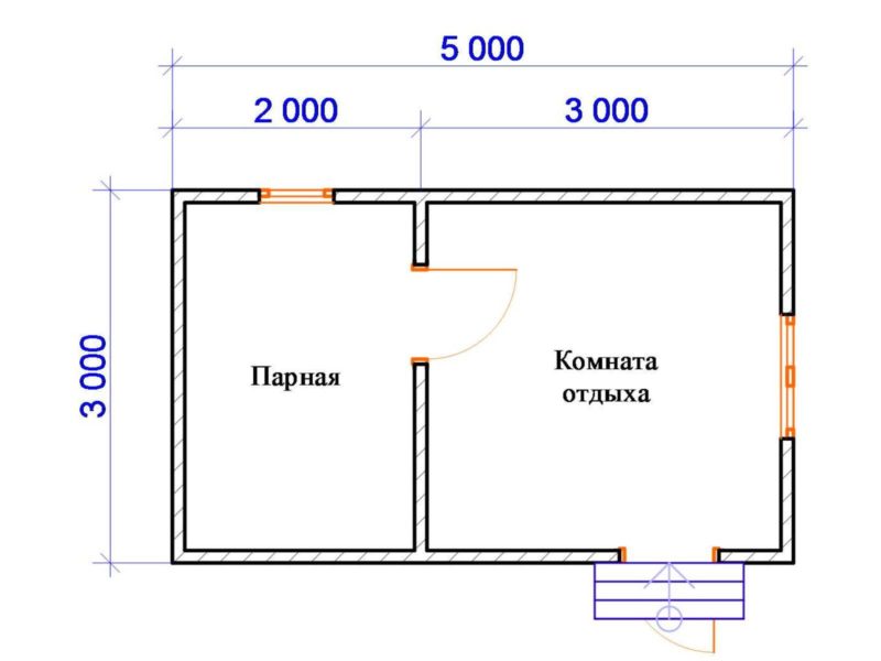 «Проект бани 3 на 5 м: фото, примеры. Как составить проект бани 3х5?» фото - proekt 3 5 6 800x600