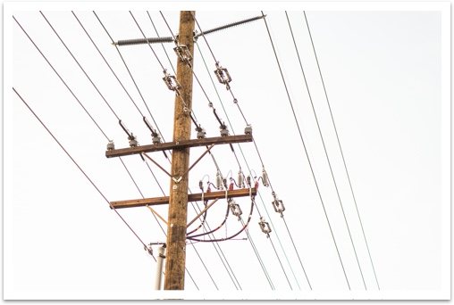 A pine pole in use as a utility pole