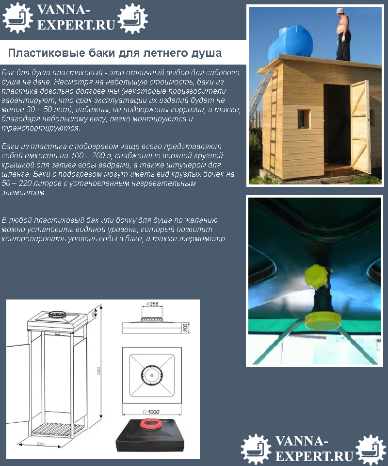 Пластиковые баки для летнего душа