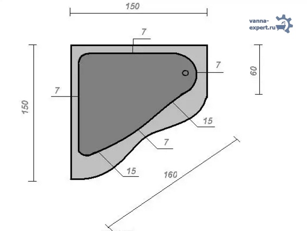 Схема ванны с размерами