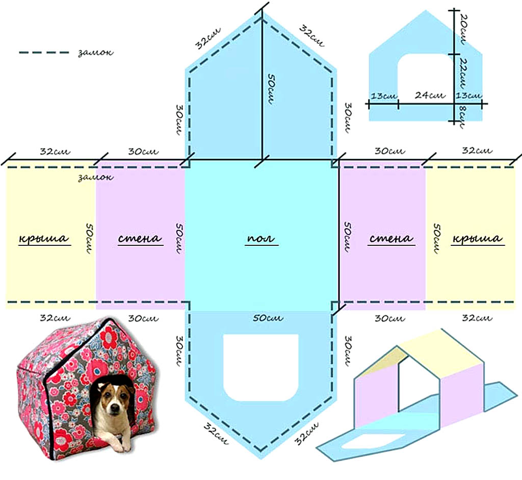 Чертежи лежанки-домика для собаки из картона