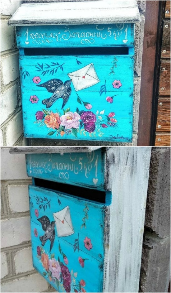 Wooden Mailbox with a Painting