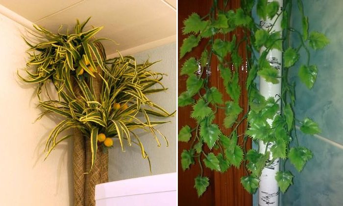 Декорирование растениями стояка отопления в квартире