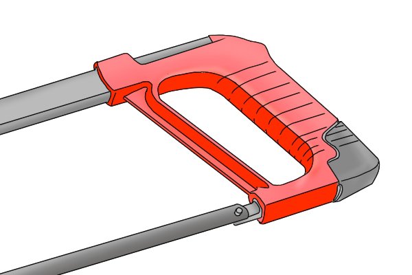 A hacksaw has what’s known as a closed pistol grip handle. 
